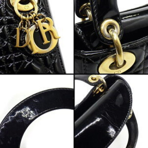 Dior Shoulder Bag Lady Mini Black Cannage Patent Calfskin Cowhide - Picture 9 of 11